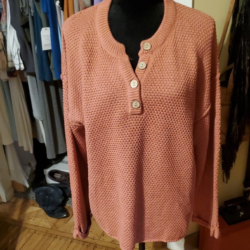 Women's Button-Up Knit Sweater - Coral